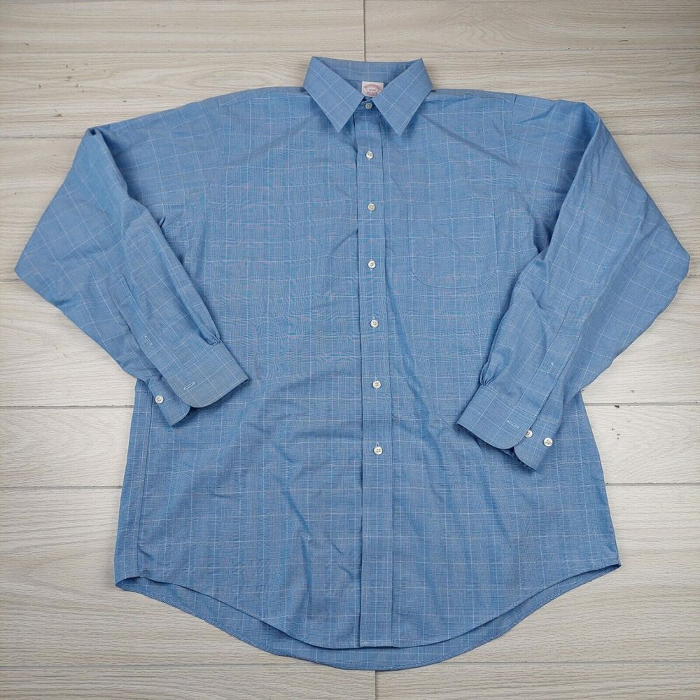 Brooks Brothers Shirt Mens‎ 16 2/3 Blue Plaid Windowpane Button Up Traditional